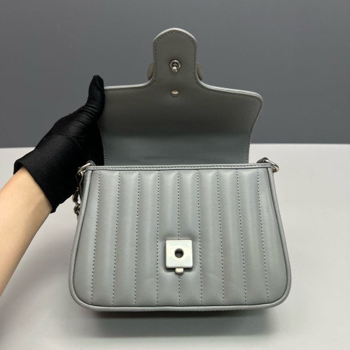 Gucci Matelasse Mini GG Marmont Top Handle Chain Shoulder Bag Calfskin Grey