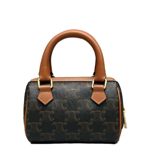 Celine Mini Boston Bag Triomphe Calfskin Brown Black
