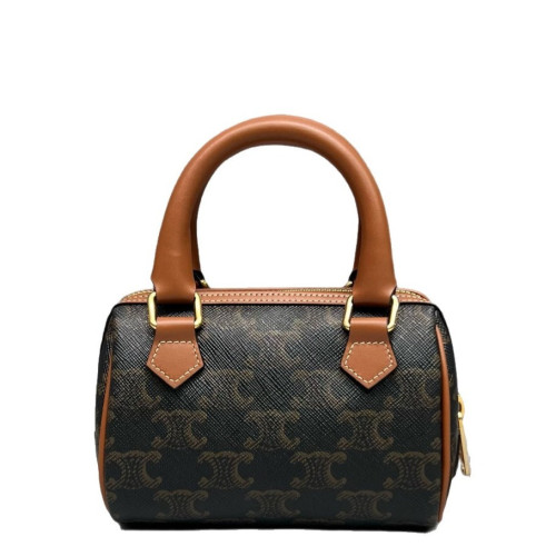 Celine Mini Boston Bag Triomphe Calfskin Brown Black