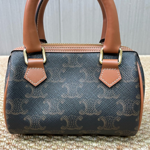 Celine Mini Boston Bag Triomphe Calfskin Brown Black
