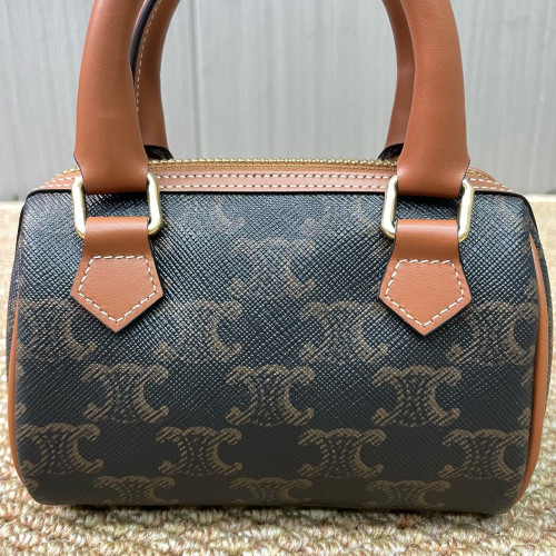 Celine Mini Boston Bag Triomphe Calfskin Brown Black