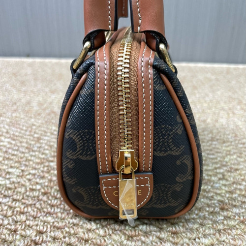 Celine Mini Boston Bag Triomphe Calfskin Brown Black