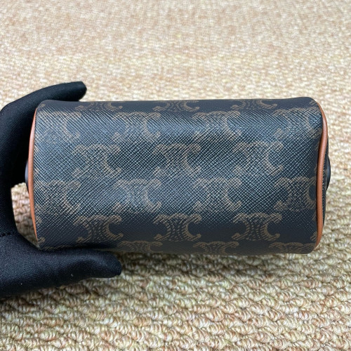 Celine Mini Boston Bag Triomphe Calfskin Brown Black