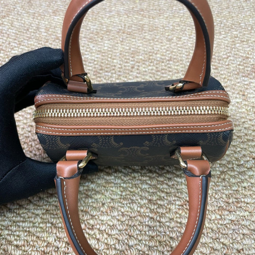Celine Mini Boston Bag Triomphe Calfskin Brown Black