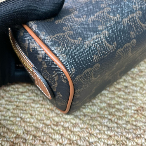 Celine Mini Boston Bag Triomphe Calfskin Brown Black