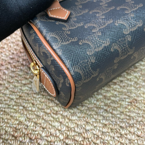Celine Mini Boston Bag Triomphe Calfskin Brown Black