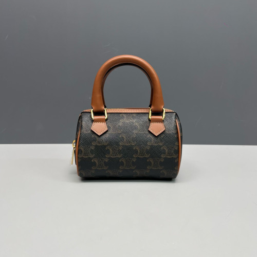 Celine Mini Boston Bag Triomphe Calfskin Brown Black