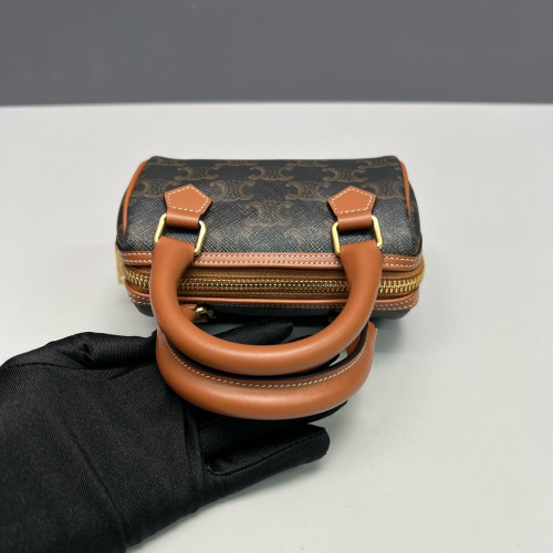 Celine Mini Boston Bag Triomphe Calfskin Brown Black