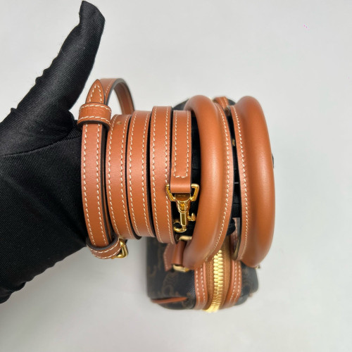 Celine Mini Boston Bag Triomphe Calfskin Brown Black