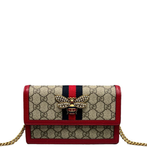 Gucci Queen Margaret Chain Wallet GG Supreme Monogram Beige Red Green Gucci Queen Margaret Chain Wallet GG Supreme Monogram Beige Red Green