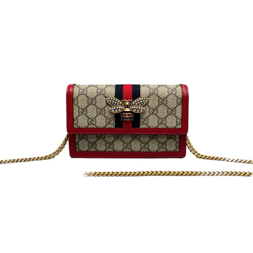 Gucci Queen Margaret Chain Wallet GG Supreme Monogram Beige Red Green Gucci Queen Margaret Chain Wallet GG Supreme Monogram Beige Red Green