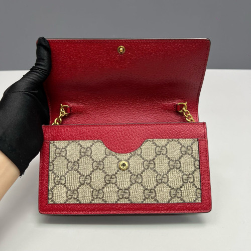 Gucci Queen Margaret Chain Wallet GG Supreme Monogram Beige Red Green Gucci Queen Margaret Chain Wallet GG Supreme Monogram Beige Red Green