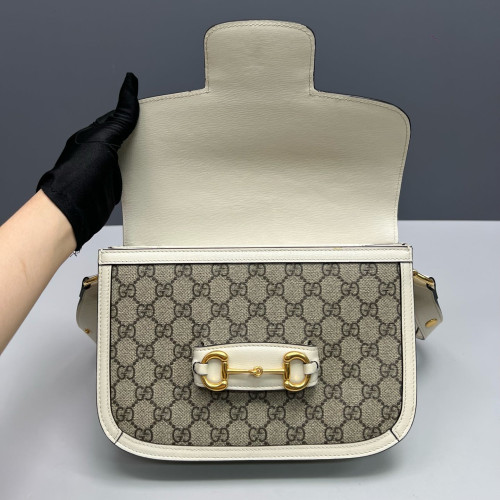 Gucci Medium Horsebit 1955 GG Supreme Monogram Brown White