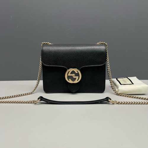 Gucci Small Interlocking G Shoulder Bag Grained Calfskin Black