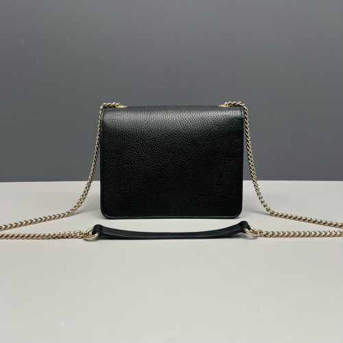 Gucci Small Interlocking G Shoulder Bag Grained Calfskin Black
