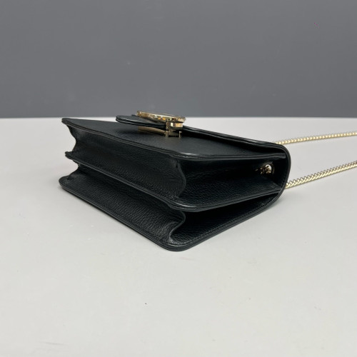 Gucci Small Interlocking G Shoulder Bag Grained Calfskin Black