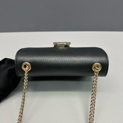 Gucci Small Interlocking G Shoulder Bag Grained Calfskin Black