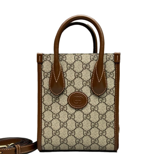 Gucci Mini Retro Interlocking G Tote GG Supreme Monogram Beige Brown