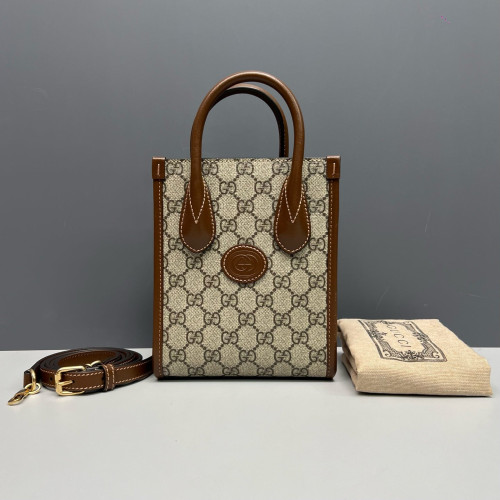 Gucci Mini Retro Interlocking G Tote GG Supreme Monogram Beige Brown