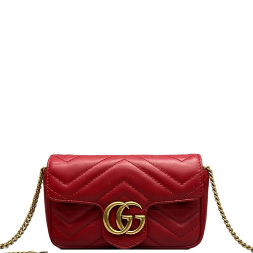 Gucci Matelasse Super Mini GG Marmont Calfskin Red