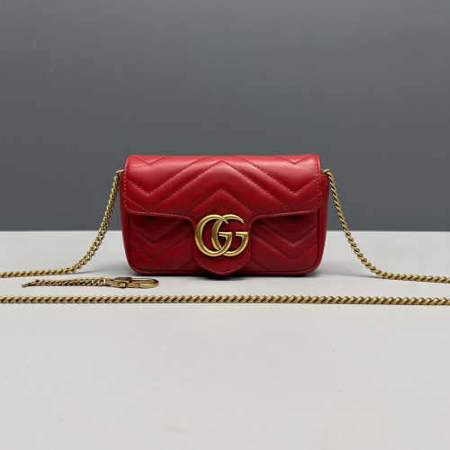 Gucci Matelasse Super Mini GG Marmont Calfskin Red
