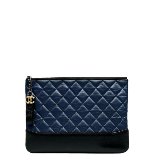 Chanel Quilted Gabrielle Clutch Calfskin Blue Black