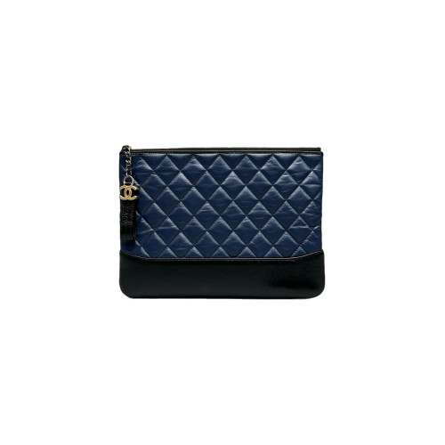 Chanel Quilted Gabrielle Clutch Calfskin Blue Black
