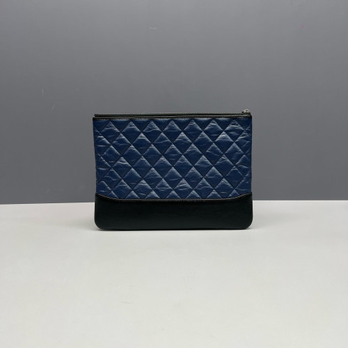 Chanel Quilted Gabrielle Clutch Calfskin Blue Black