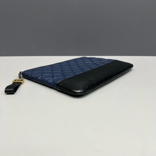 Chanel Quilted Gabrielle Clutch Calfskin Blue Black