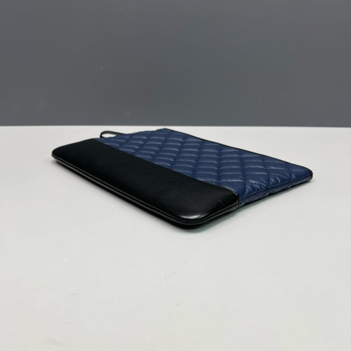 Chanel Quilted Gabrielle Clutch Calfskin Blue Black