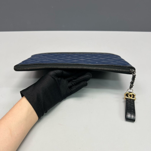 Chanel Quilted Gabrielle Clutch Calfskin Blue Black