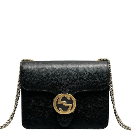 Gucci Small Interlocking G Shoulder Bag Calfskin Black