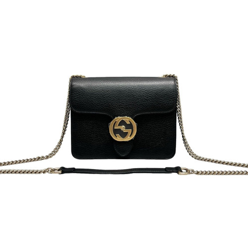 Gucci Small Interlocking G Shoulder Bag Calfskin Black