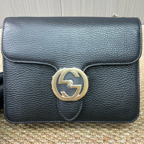 Gucci Small Interlocking G Shoulder Bag Calfskin Black