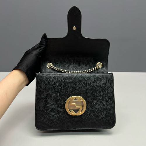 Gucci Small Interlocking G Shoulder Bag Calfskin Black