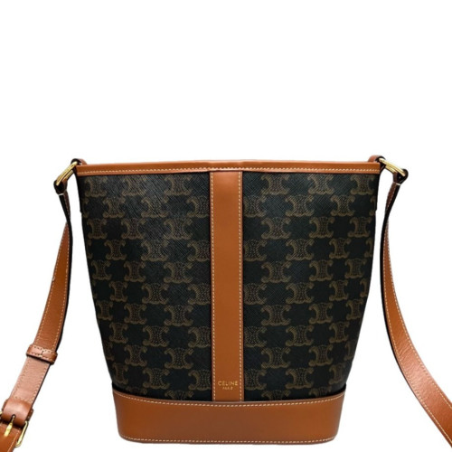 Celine Triomphe Bucket Bag Small Triomphe Calfskin Brown Dark Brown