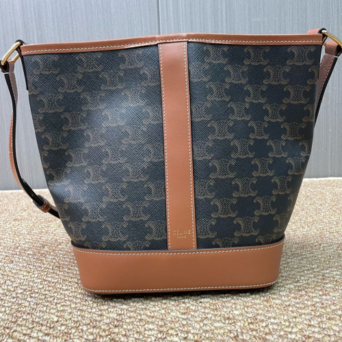 Celine Triomphe Bucket Bag Small Triomphe Calfskin Brown Dark Brown