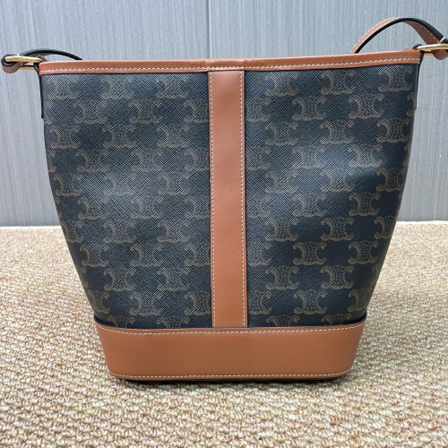 Celine Triomphe Bucket Bag Small Triomphe Calfskin Brown Dark Brown