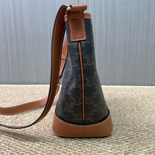 Celine Triomphe Bucket Bag Small Triomphe Calfskin Brown Dark Brown