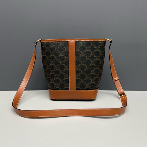 Celine Triomphe Bucket Bag Small Triomphe Calfskin Brown Dark Brown