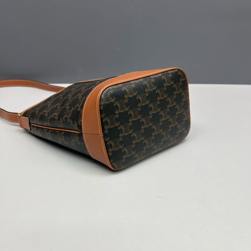 Celine Triomphe Bucket Bag Small Triomphe Calfskin Brown Dark Brown