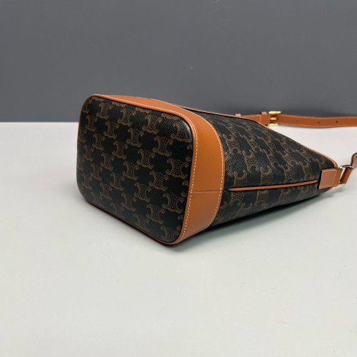 Celine Triomphe Bucket Bag Small Triomphe Calfskin Brown Dark Brown