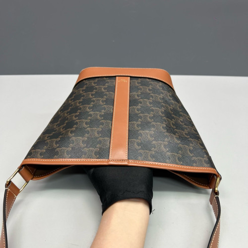 Celine Triomphe Bucket Bag Small Triomphe Calfskin Brown Dark Brown