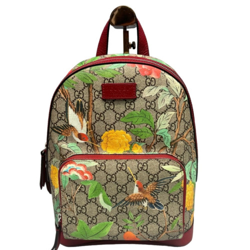 Gucci Web Small Ophidia Day Backpack GG Supreme Monogram Blooms Beige Red Green