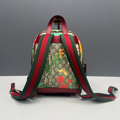 Gucci Web Small Ophidia Day Backpack GG Supreme Monogram Blooms Beige Red Green