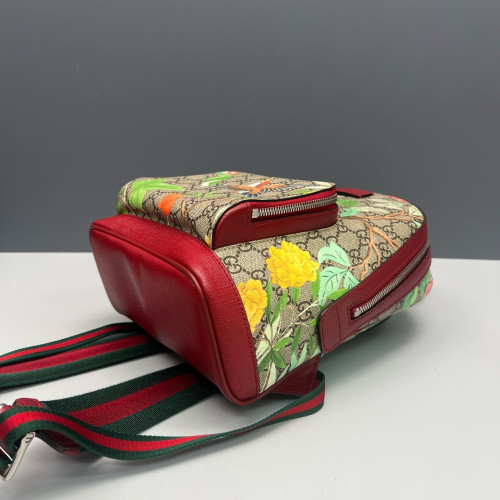 Gucci Web Small Ophidia Day Backpack GG Supreme Monogram Blooms Beige Red Green
