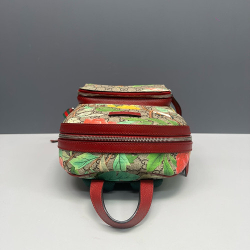 Gucci Web Small Ophidia Day Backpack GG Supreme Monogram Blooms Beige Red Green
