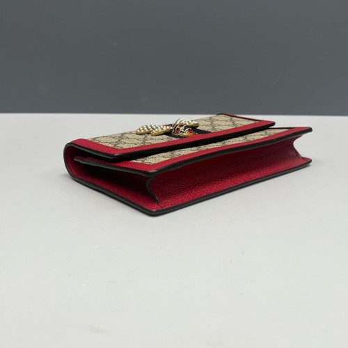 Gucci Queen Margaret Chain Wallet GG Supreme Monogram Beige Red Green