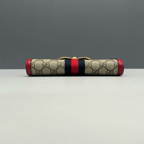 Gucci Queen Margaret Chain Wallet GG Supreme Monogram Beige Red Green