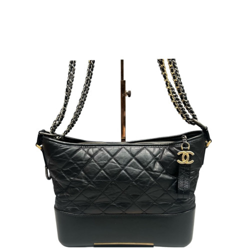 Chanel Quilted Medium Gabrielle Hobo Calfskin Black